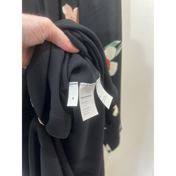 Reformation Women's Floral Cocktail Midi Dress‎ Size S 2 Black Pink Sheer Fairy - Picture 5 of 10